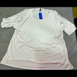 Plus size white quarter sleeve shirt with key holes on sleeves